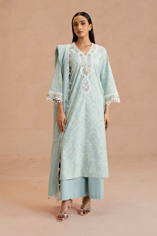 3 Piece - Printed & Embroidered Suit - MCP1909
