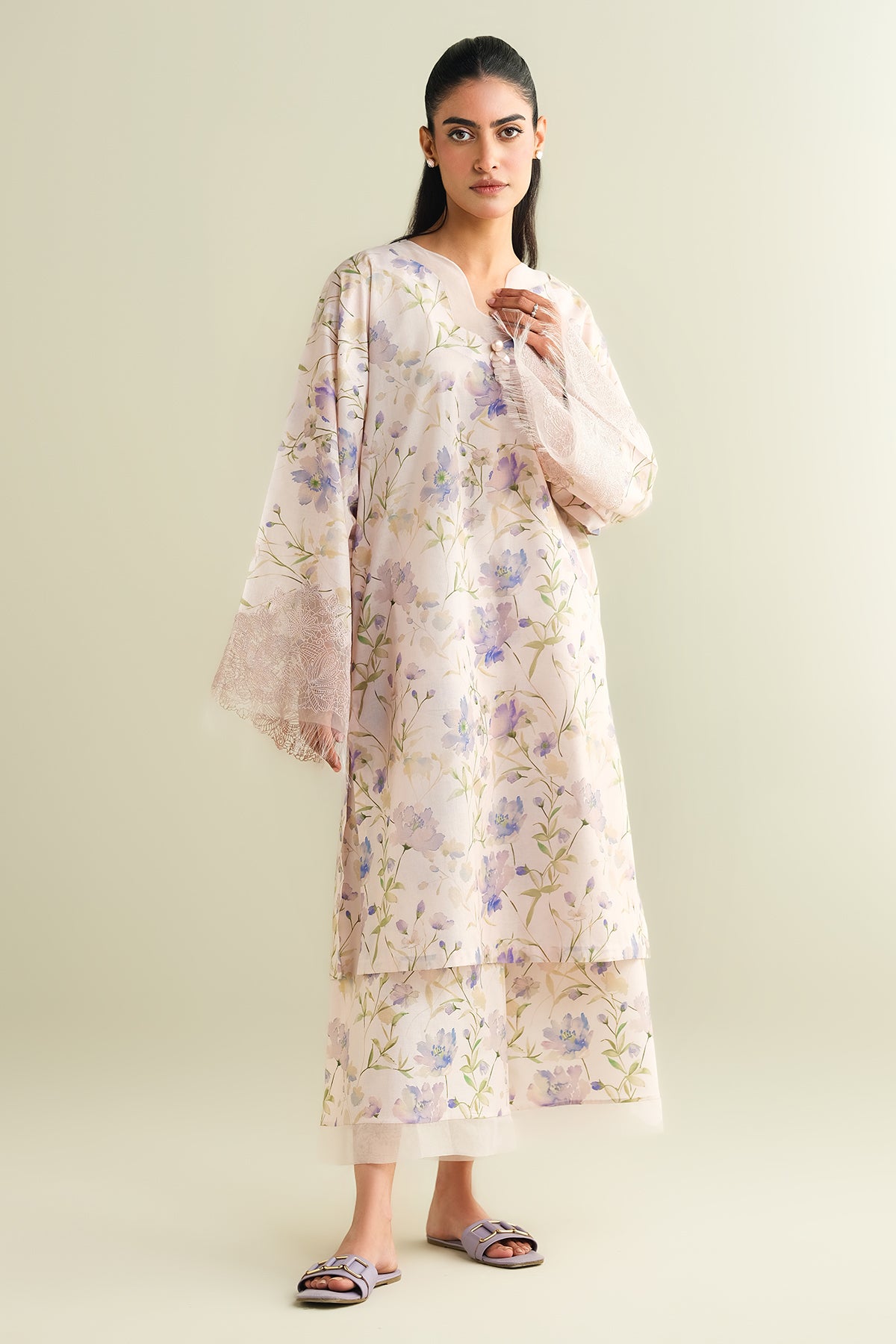 2 Piece - Printed Embroidered Suit - C6111