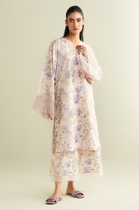 2 Piece - Printed & Embroidered Suit - C6111