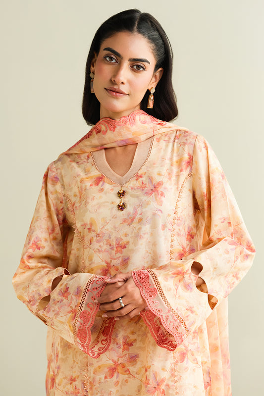 3 Piece - Printed & Embroidered Suit - C6165