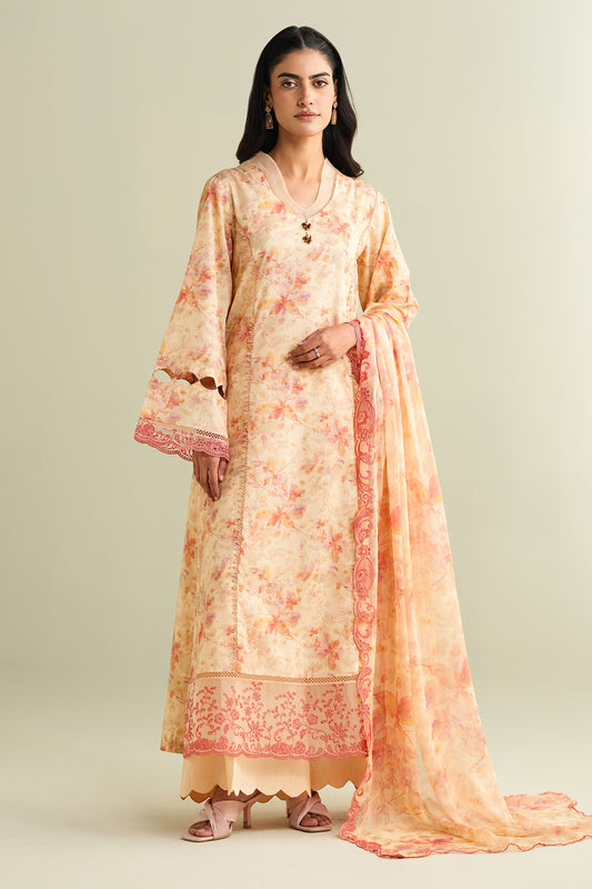 3 Piece - Printed & Embroidered Suit - C6165