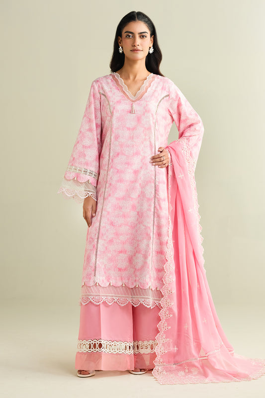3 Piece - Printed & Embroidered Suit - C6163