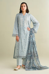 3 Piece - Printed Embroidered Suit - C6133