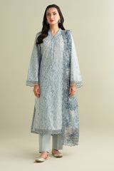 3 Piece - Printed Embroidered Suit - C6133