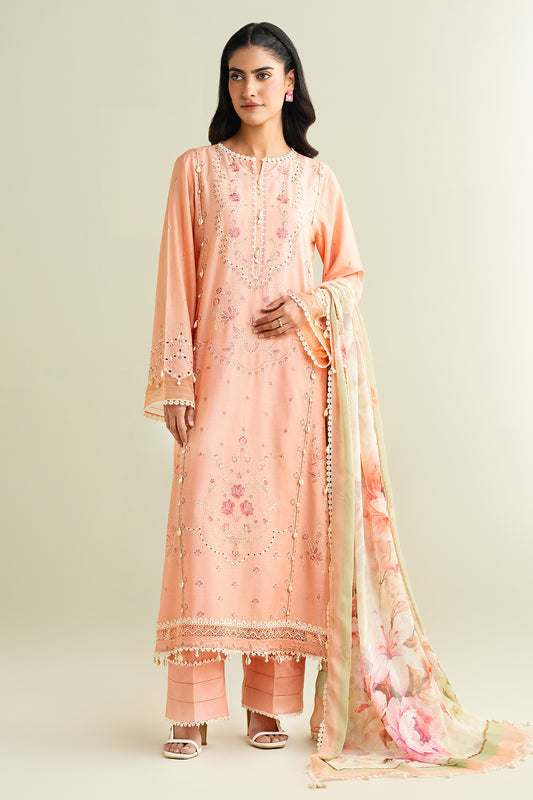3 Piece - Printed & Embroidered Suit - C6170