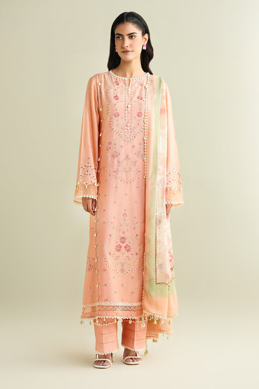 3 Piece - Printed & Embroidered Suit - C6170