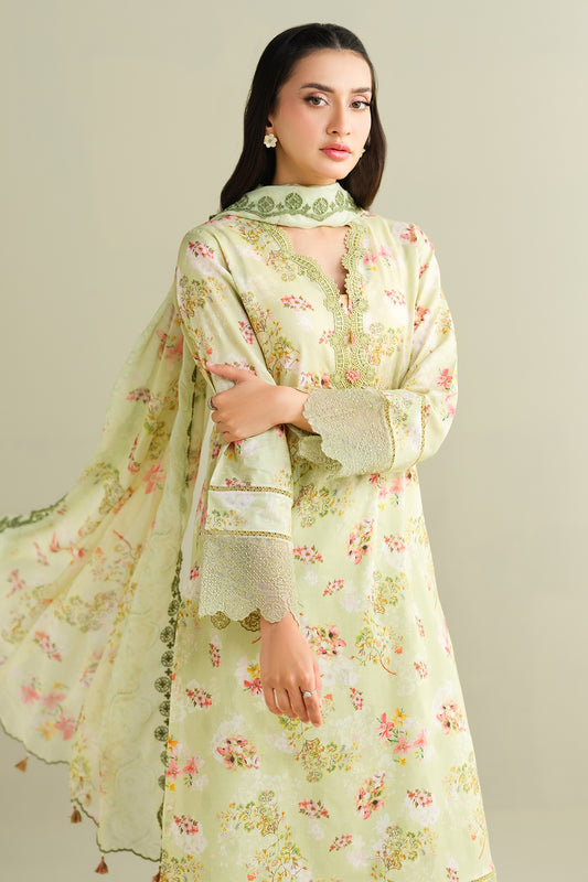 3 Piece - Printed & Embroidered Suit - C6184