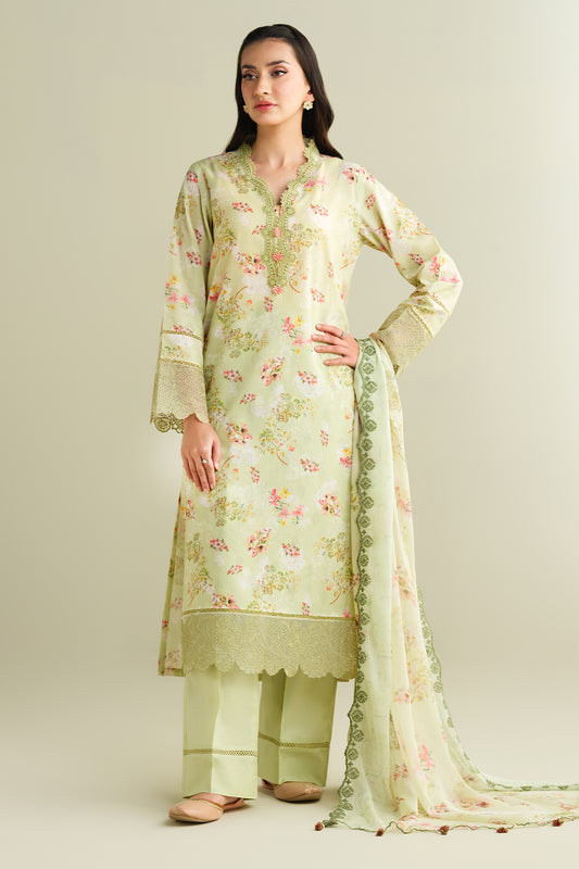 3 Piece - Printed & Embroidered Suit - C6184
