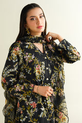 3 Piece - Printed Embroidered Suit - C6179