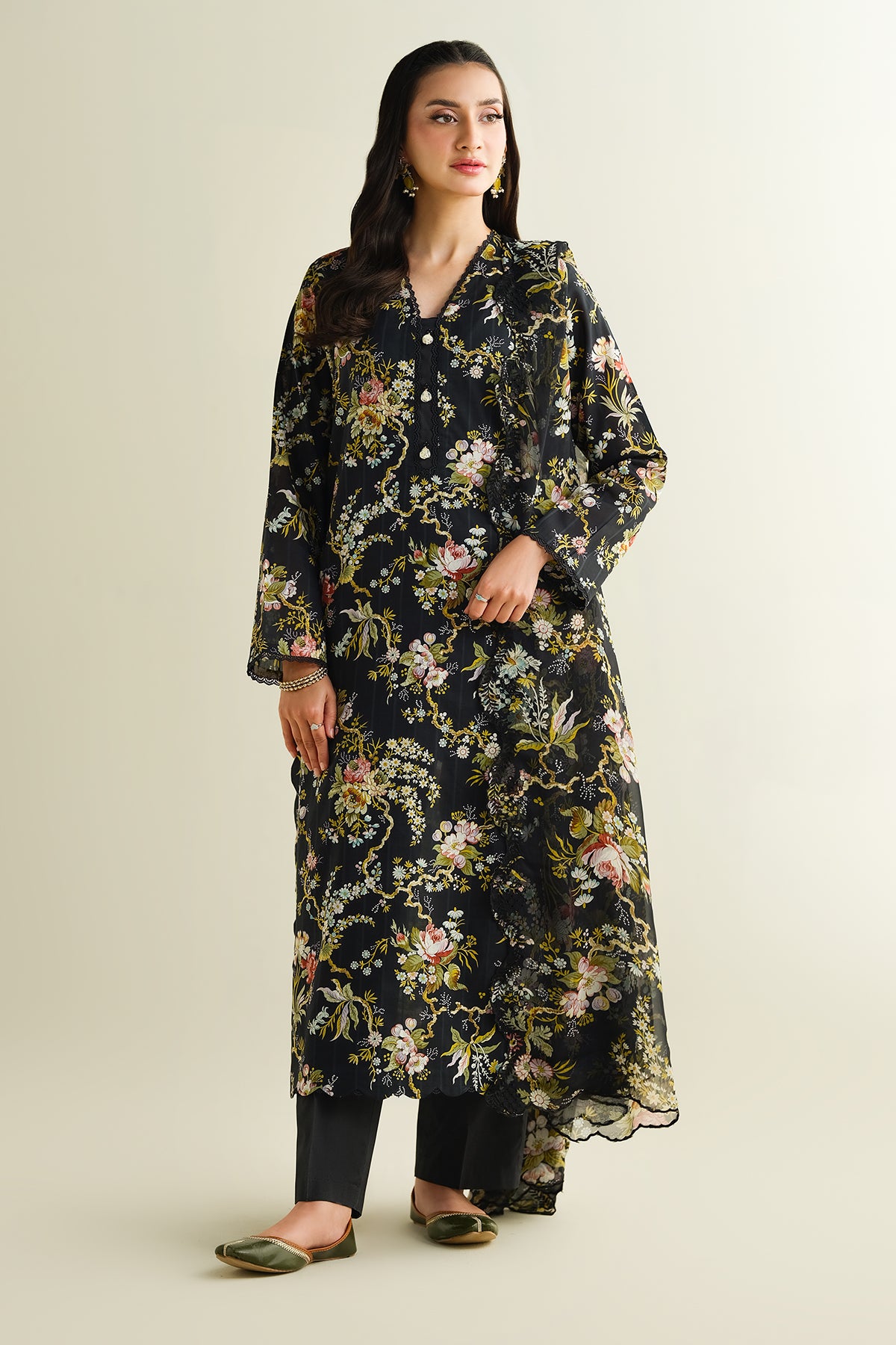 3 Piece - Printed Embroidered Suit - C6179