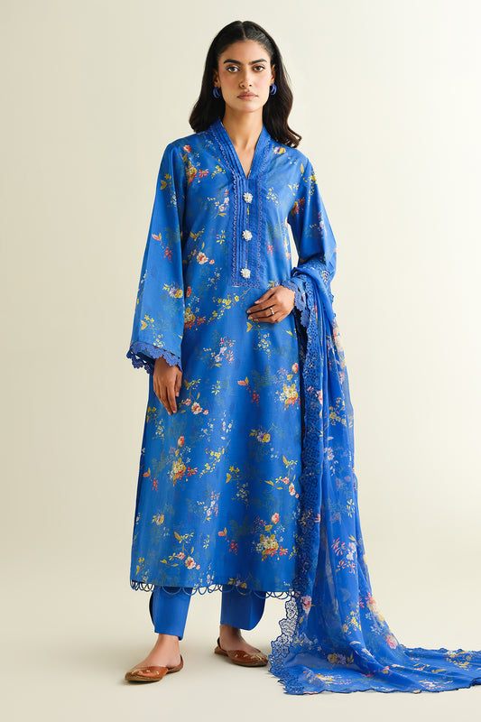 3 Piece - Printed & Embroidered Suit - C6183