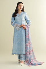 3 Piece - Printed Embroidered Suit - C6130