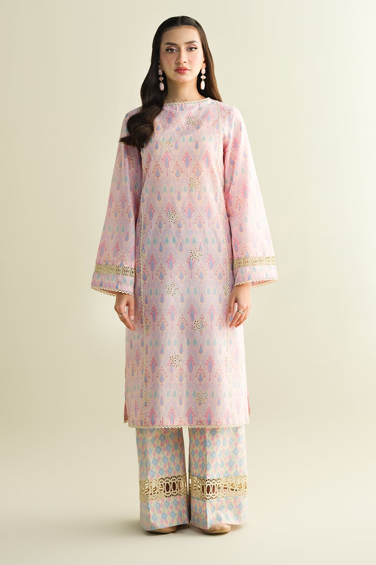 2 Piece - Printed Embroidered Suit - C6112