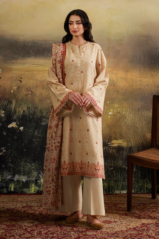3 Piece - Printed & Embroidered Suit - C6397