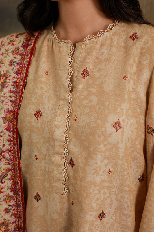 3 Piece - Printed & Embroidered Suit - C6397