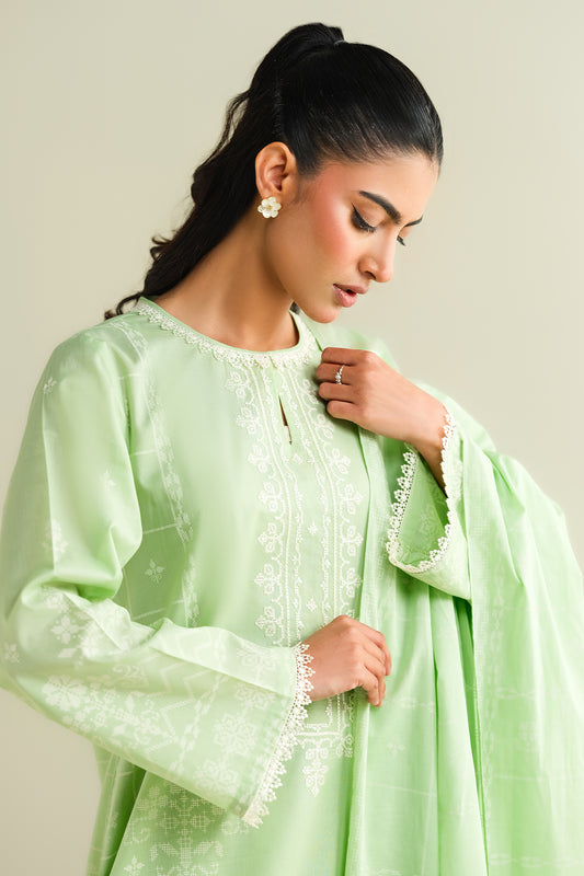 3 Piece - Printed Embroidered Suit - C6137