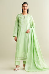 3 Piece - Printed Embroidered Suit - C6137