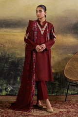 3 Piece - Printed & Embroidered Suit - C6389