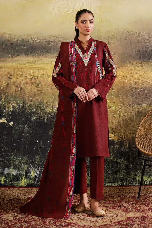 3 Piece - Printed & Embroidered Suit - C6389