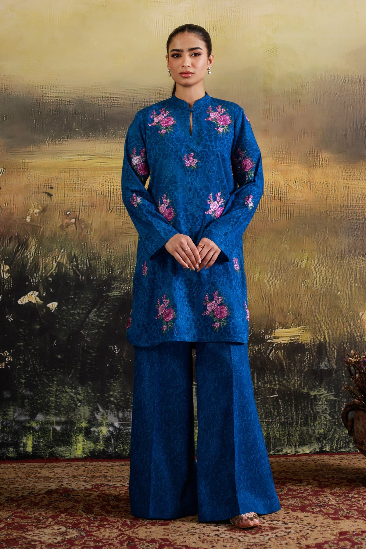 2 Piece - Printed & Embroidered Suit - C6345