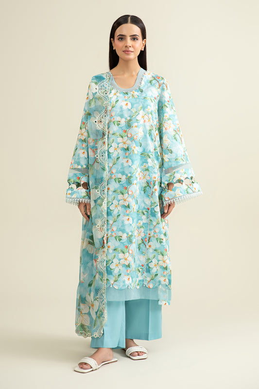 3 Piece - Printed & Embroidered Suit - C6319