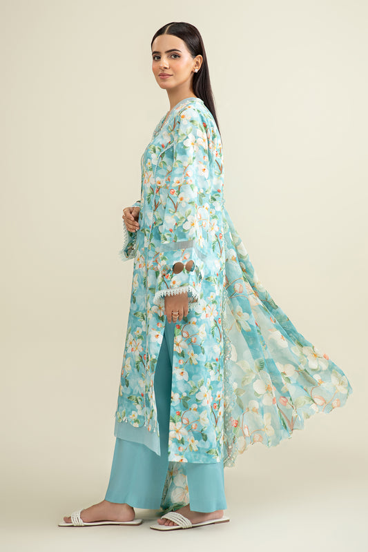 3 Piece - Printed & Embroidered Suit - C6319