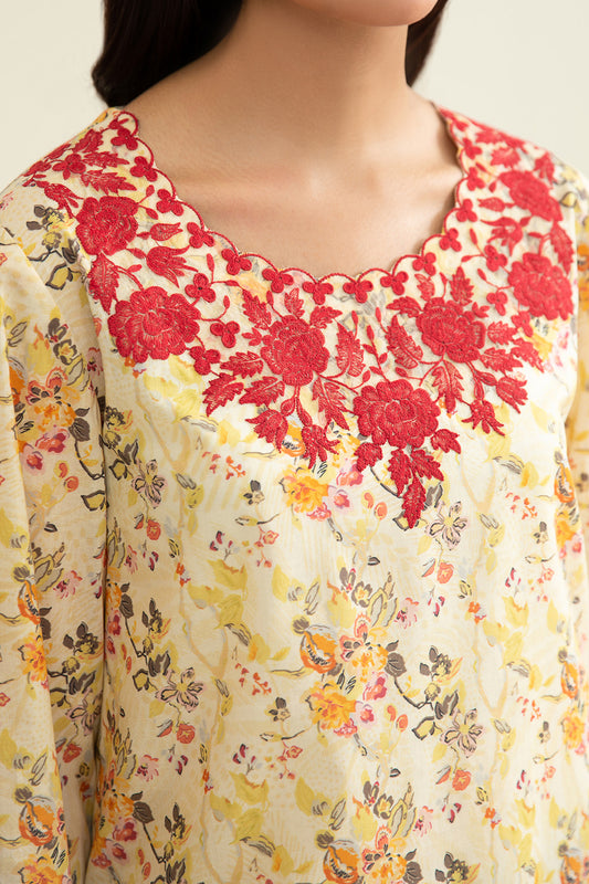 3 Piece - Printed & Embroidered Suit - E1913