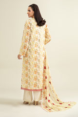3 Piece - Printed & Embroidered Suit - E1913