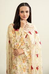 3 Piece - Printed & Embroidered Suit - E1913