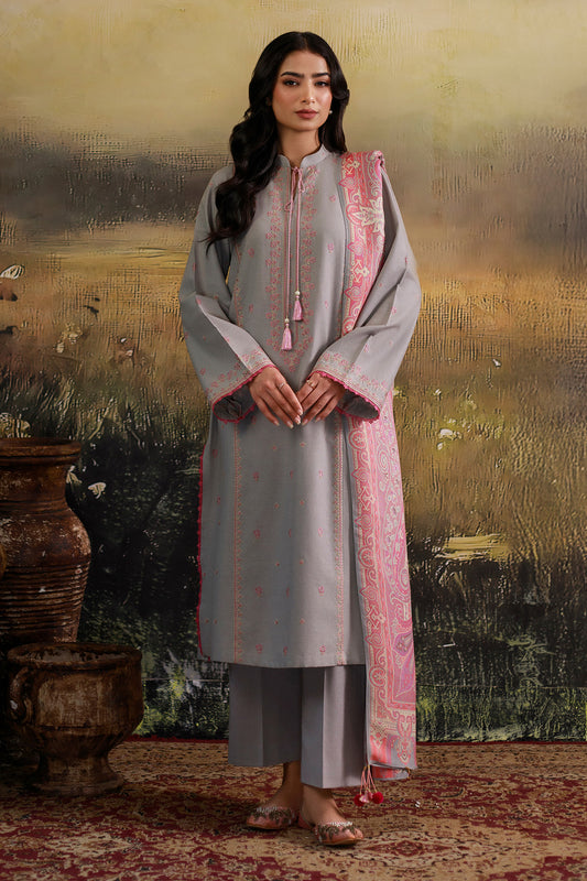 3 Piece - Printed & Embroidered Suit - C6361