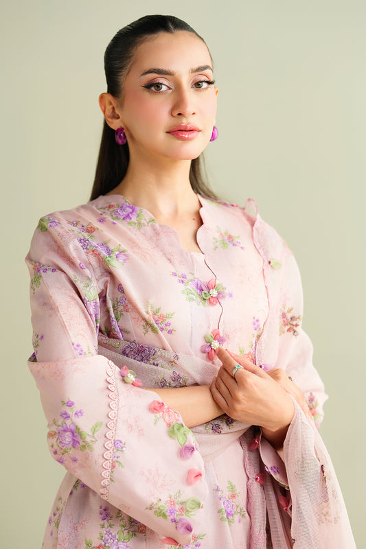 3 Piece - Printed & Embroidered Suit - C6155