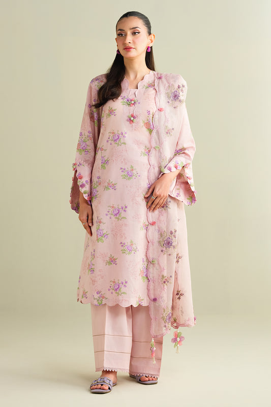 3 Piece - Printed & Embroidered Suit - C6155