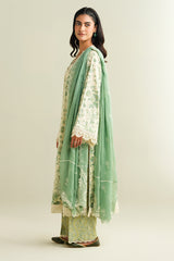 3 Piece - Printed Embroidered Suit - C6171