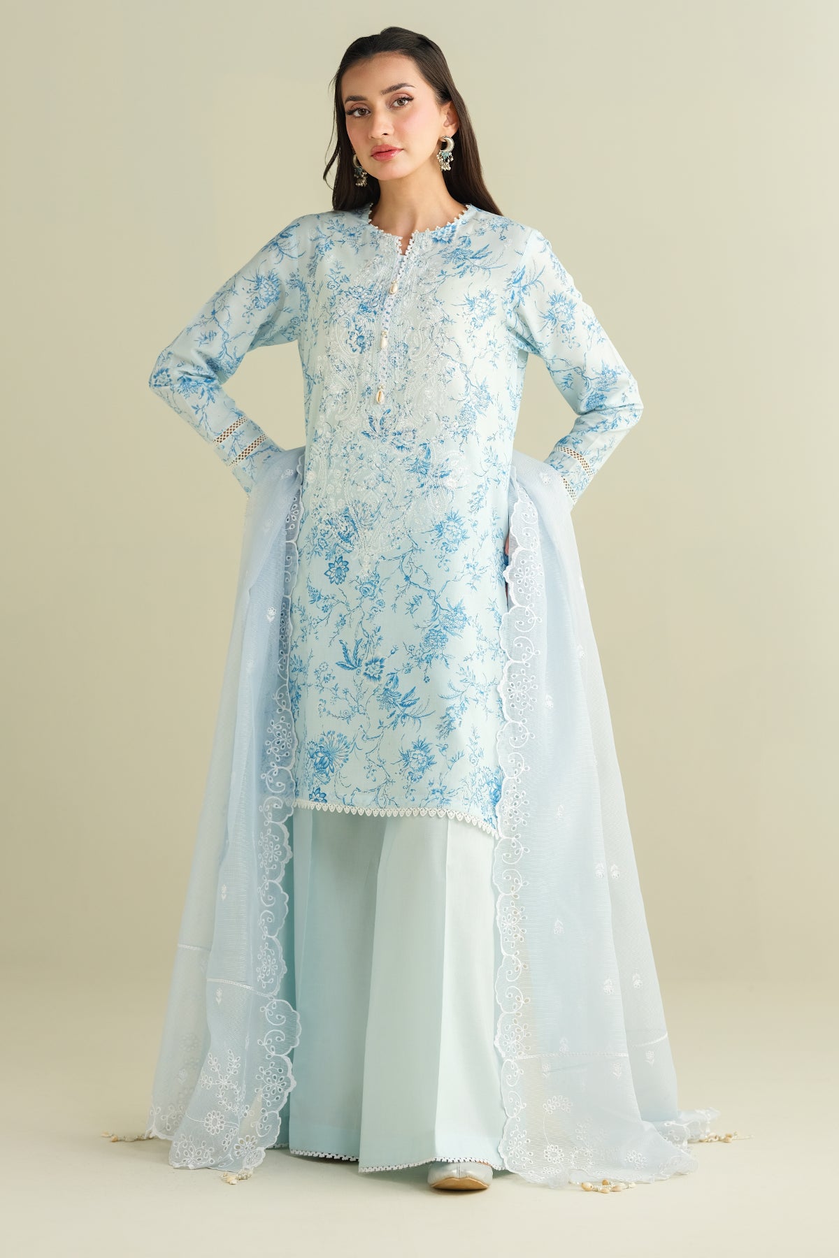 3 Piece - Printed Embroidered Suit - C6158