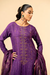 3 Piece - Embroidered Embellished Suit - E1437