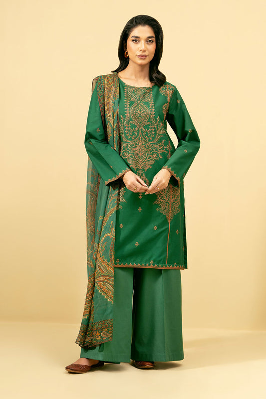3 Piece - Printed & Embroidered Suit - C5854