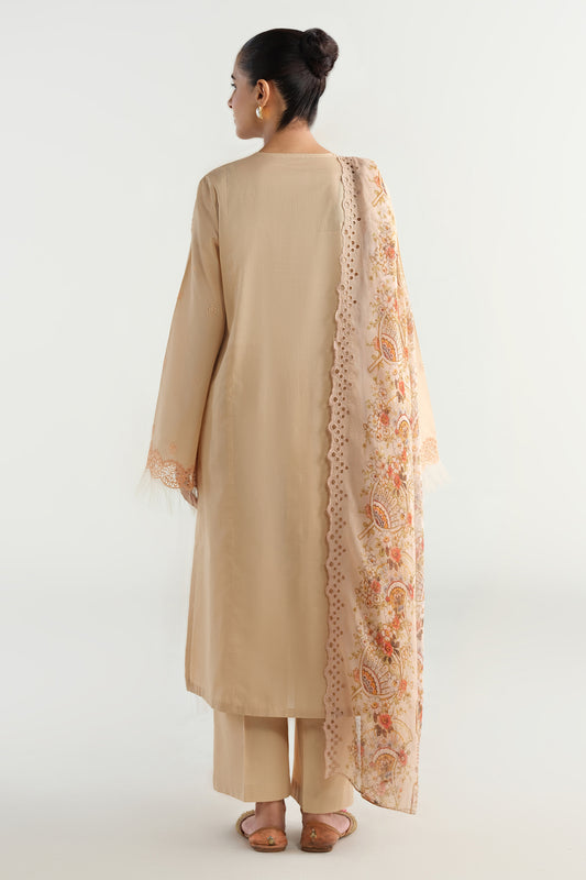 3 Piece - Printed Embroidered Suit - C6166