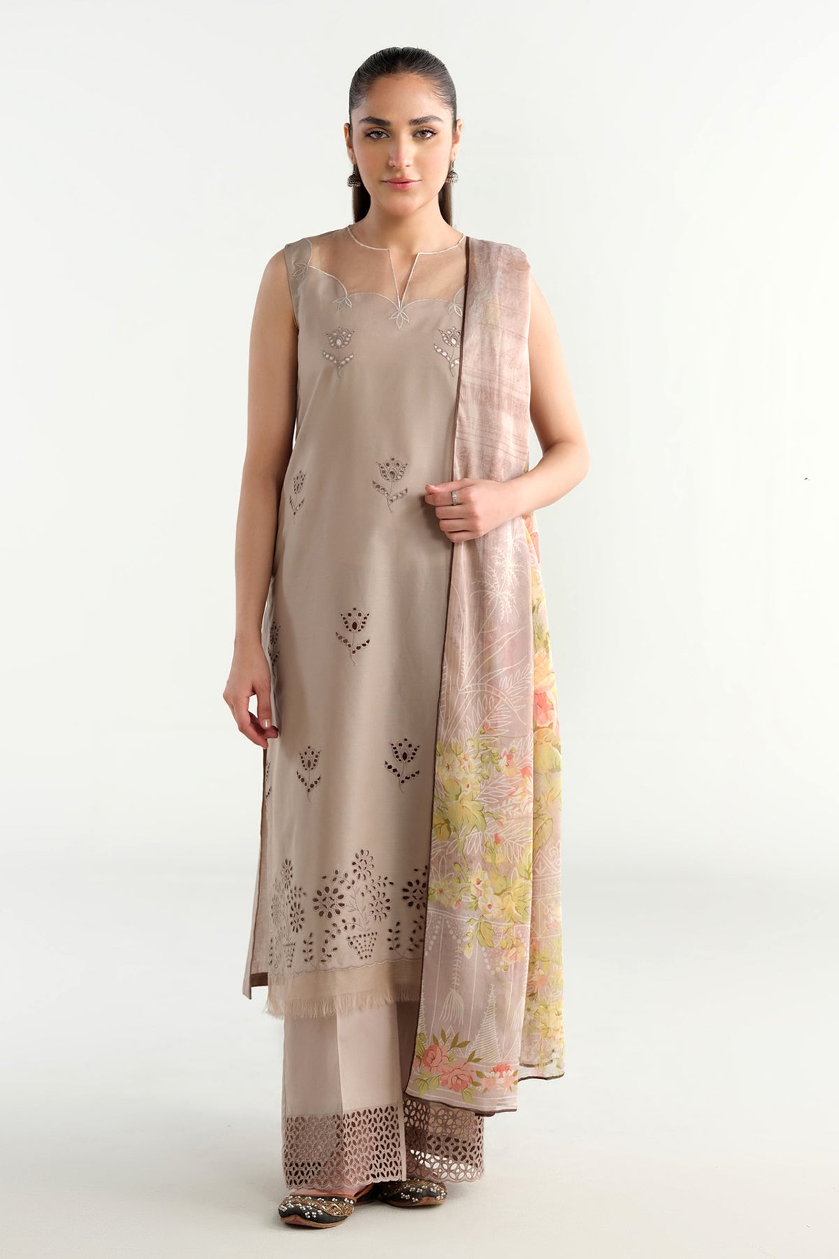 3 Piece - Printed Embroidered Suit - C6167