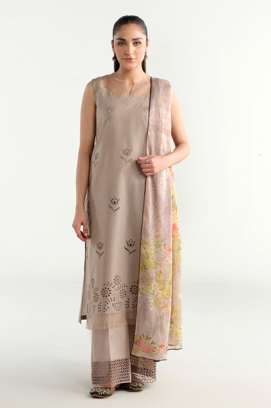 3 Piece - Printed & Embroidered Suit - C6167