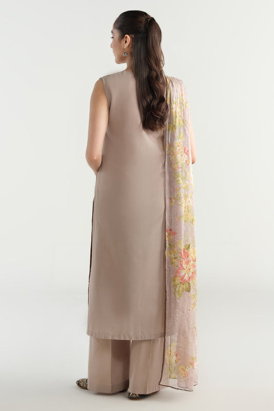 3 Piece - Printed & Embroidered Suit - C6167