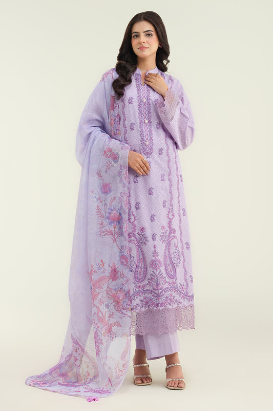 3 Piece - Printed Embroidered Suit - C6178