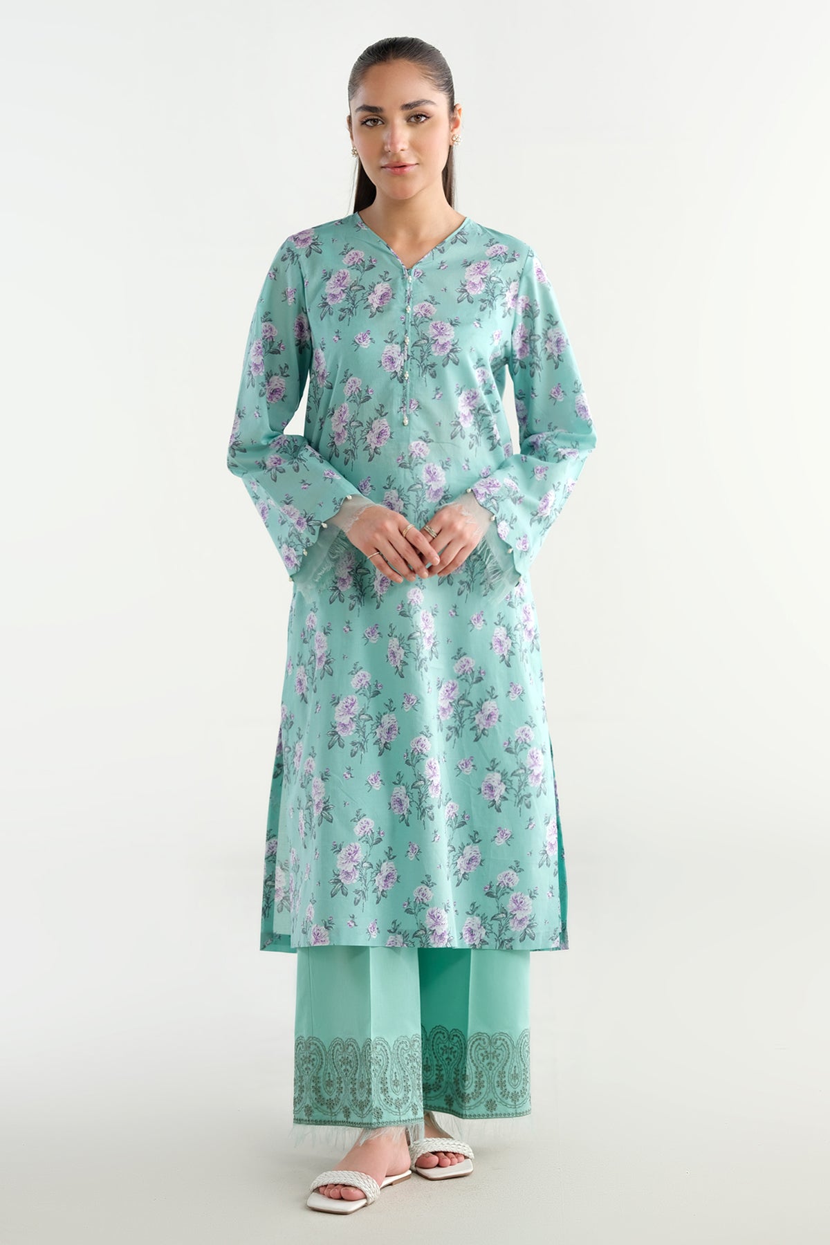 2 Piece - Printed & Embriodered Suit - C6210