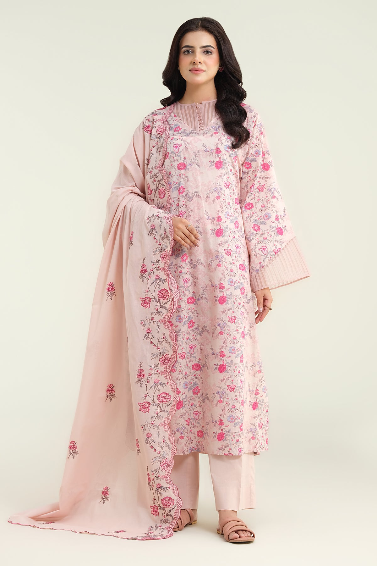 3 Piece-Printed & Embroidered Suit-C6219
