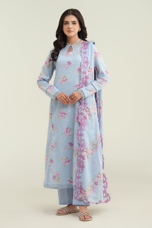 3 Piece - Printed & Embroidered Suit - C6221