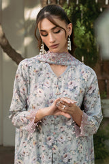3 Piece - Printed & Embroidered Suit - C6226