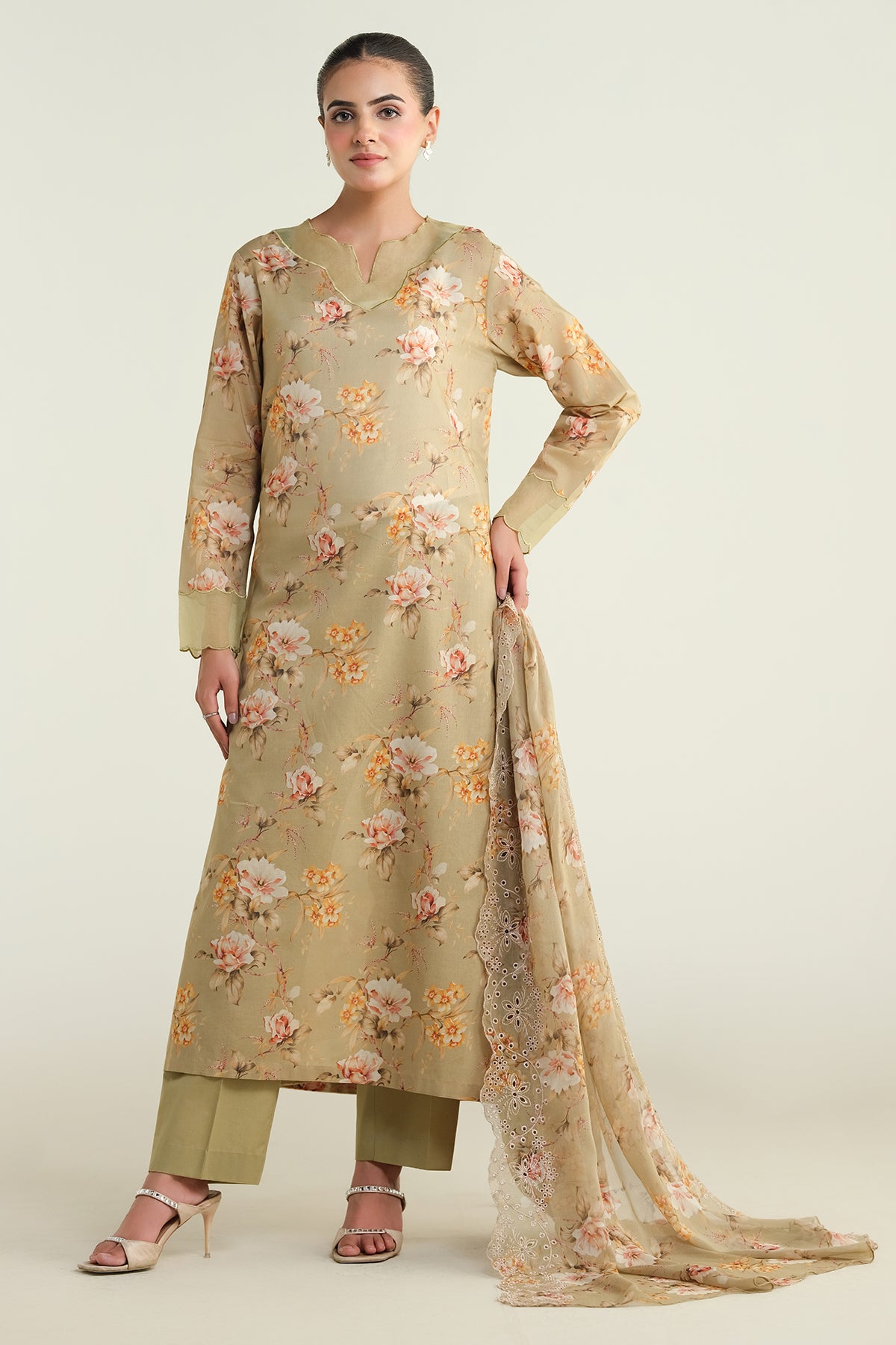3 Piece-Printed & Embroidered Suit-C6227