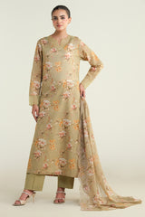 3 Piece-Printed & Embroidered Suit-C6227