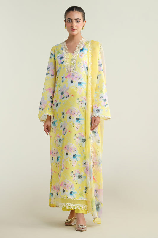 3 Piece - Printed Embroidered Suit - C6228