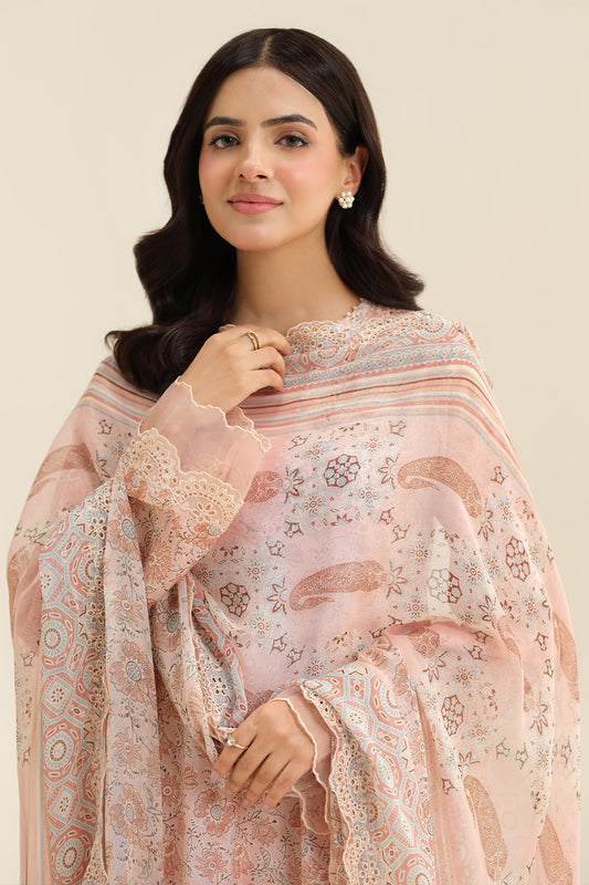 3 Piece - Printed Embroidered Suit - C6229