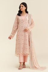 3 Piece - Printed & Embriodered Suit - C6229